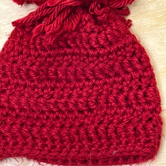 Handmade Red Crochet Pom Pom Beanie | Cozy Winter Knit Hat (1-4 years) | New - Picture 5 of 7